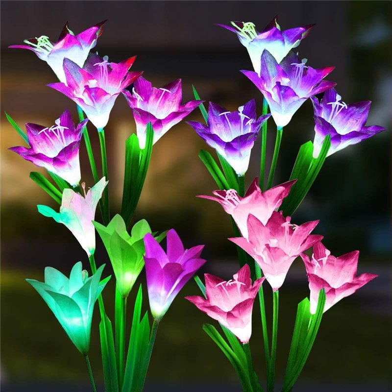 SOLARBABY lampes solaires de d'extérieur jardin, couleurs changeantes avec 16 fleurs de lys solaires plus grandes,IP65 étanche L