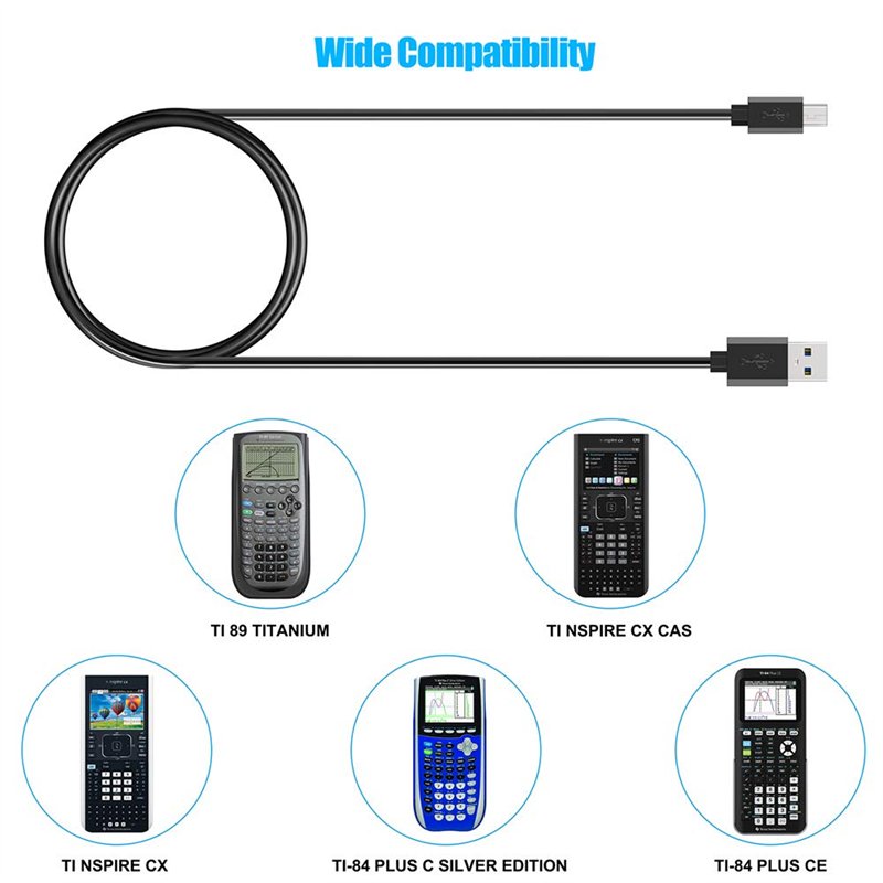 Image secondaire de PChero Câble de Données de Charge USB pour Texas Instruments TI-84 Plus CE, TI 89, TI Nspire CX Graphing Calculator