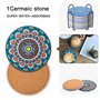 Dessous de Verre Absorbants en Liège et Céramique avec Support en Métal Motif Mandala de 10cm (8pcs) pour Tasses, Bougies Cadeau
