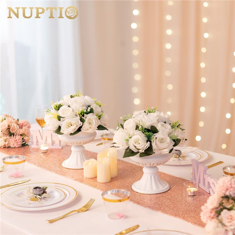 Image secondaire de NUPTIO 10 Pièces Fleurs Artificielles, 15 Têtes de Roses Plastique avec Base, Convient au Centre de la Table Mariage Notre Magas