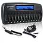CITYORK Chargeur de Piles 12 Slots pour Ni-MH Ni-CD AA/AAA Piles Rechargeables avec écran LCD Intelligent et décharge et Protect