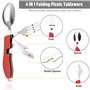 ADNEWX Lot de 2 couverts de camping pliables en acier inoxydable 4 en 1 avec poignée en aluminium Knurled (couteau, fourchette, 