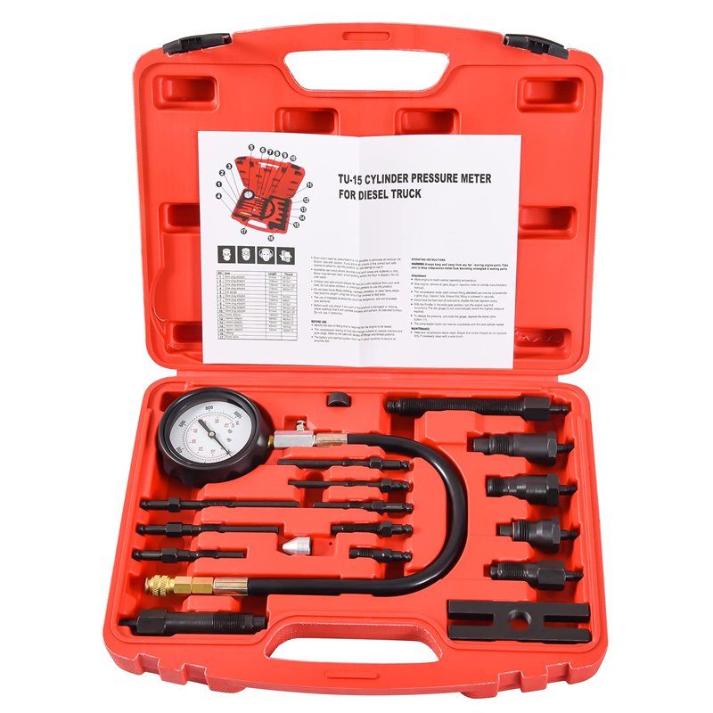 DHA Kit de Testeur de Pression Jauge de Cylindre Compression de Moteur Diesel 17 Pièces pour Tracteur de Voiture 1000 psi 70 bar
