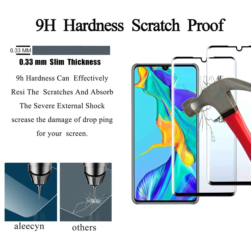 Image secondaire de Aleecyn 2 Pièces Verre Trempé Compatible huawei p30 pro,3D Incurvé Film Vitre Protection Ecran, Anti-Rayures, Dureté 9H, sans Bu