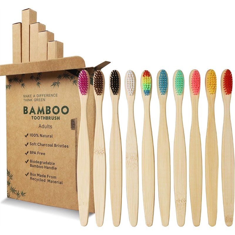 GeekerChip Brosses à Dents en Bambou, Lot de 10 Brosses à Dents à Poils Souples en Bambou, Poils Doux Naturels, pour la famille, le