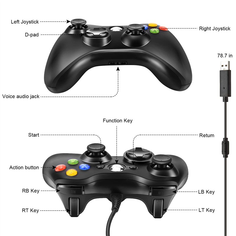 Image secondaire de Zexrow Manette filaire Xbox 360, USB Manette du Contrôleur de Jeu Filaire avec Double Vibration pour PC Xbox 360 Windows