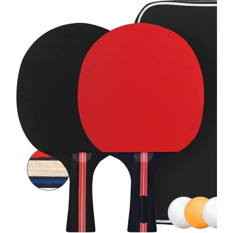 PIQIUQIU Ensemble de Raquettes de Tennis de Table avec 2 Raquettes et 3 balles dans Un Sac(Couleur aléatoire)
