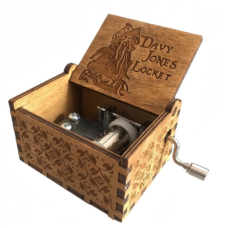 Cuzit Boîte à musique en bois à manivelle Pirates des Caraïbes Davy Jones Médaillon Thème Boîte à musique en bois Cadeau de Sain