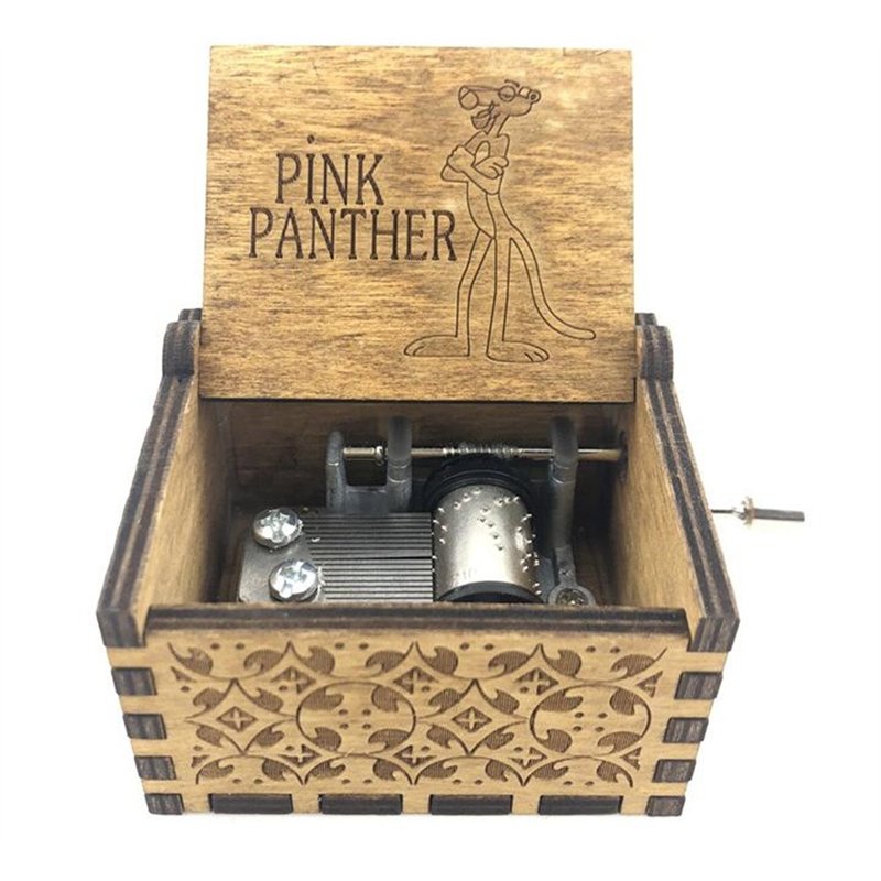Cuzit Boîte à musique en bois à manivelle Antique Thème Panthère Rose Sculptée Cadeau de Noël Cadeau d'anniversaire Fête
