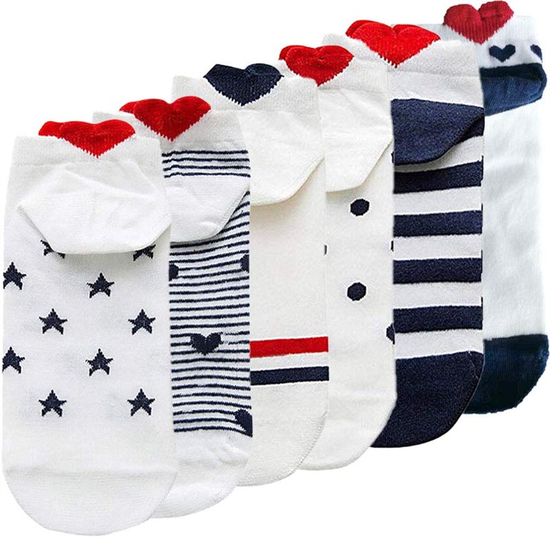 beifon 6 Paires Chaussettes Femme Coeur Fantaisie Chaussette Basses Femme Courtes Invisibles Socquettes Motif Coeur Rayure 35-38