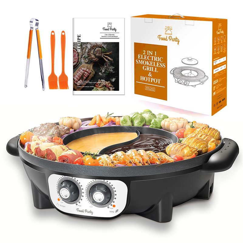 Food Party Hot Pot Electrique Appareil Fondue Chinoise et Barbecue Coréen électrique de Table 220V 2200W 2 in 1 Hotpot Wok BBQ G