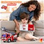 GizmoVine Gros Camion Pompier Jouet, Grand Voiture Pompiers XXL avec Échelle, Sonore et Lumineux, Realiste Maquette Véhicule, Fi
