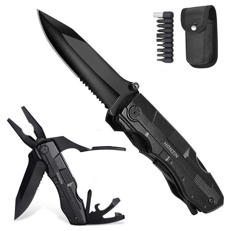 HONZIN Multi Usage Couteau Multi-Outils en Acier Inoxydable Outils Pince Couteau de Poche en Plein Air pour le Camping, la Survie