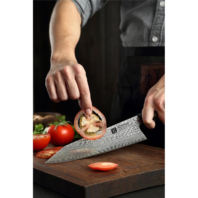 Image secondaire de XINZUO 21.5cm Couteau de Chef en Acier Damas, Couteau de Cuisine Kiritsuke Couteau Professionnel -Manche en Bois de fer du Désert