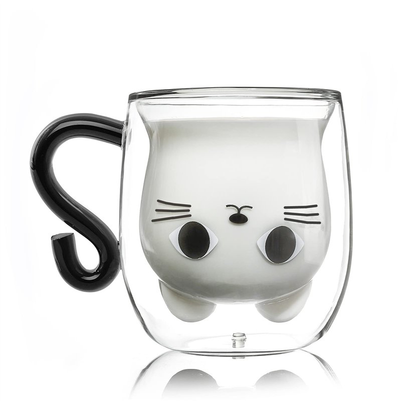 Qinhai Tasse Chat, Tasse a Cafe Double Paroi, Cadeau de Noël Original pour Femme Fille Epouse Maman Nounou Marraine Amie Enfant 