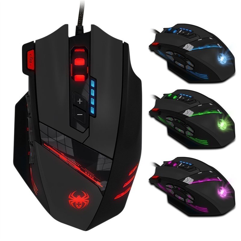 Image secondaire de zelotes Souris Gamer Filaire,12 Boutons Programmables,4000DPI,8 Blocs de Poids,Haute Performance,RGB,Conception Ergonomique,Sour