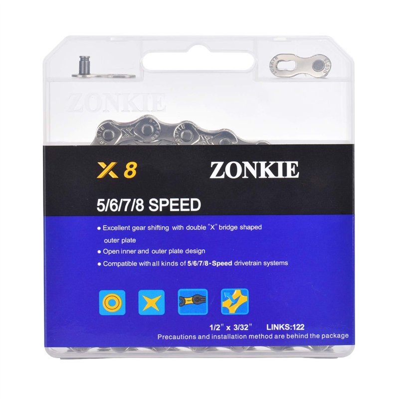 zonkie Chaîne de vélo 5/6/7/8 vitesses 1/2 x 3/32
