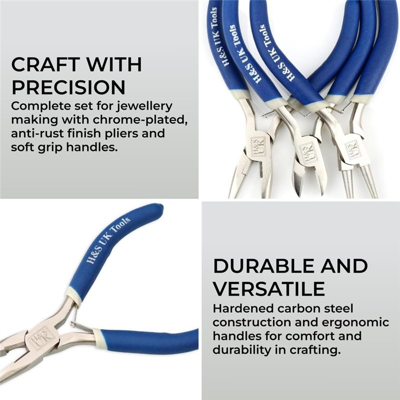 Image secondaire de H&S Outils Chromés pour Création de Bijoux - Set de 3 - Mini Pinces Longues, en Aiguille & à Bout Rond pour la Creation des Bijo