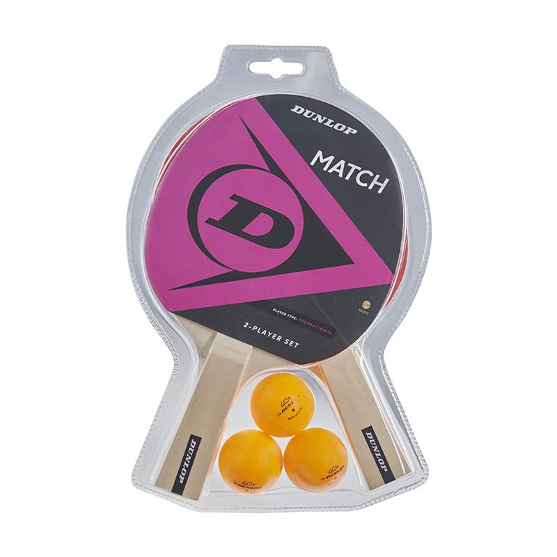 Dunlop Match 2 Player Set de Tennis de Table (avec balles, Filet et poteaux), 2 Raquettes TT, 3 balles Orange, Filet avec poteau