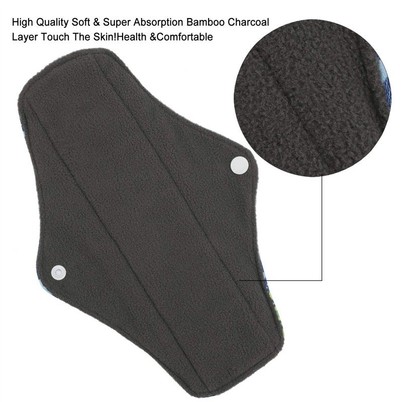 Image secondaire de Serviettes hygiéniques réutilisables (7 en 1, 25,4cm), Protège-slips en bambou antibactérien avec sac de rangement, Tissu lavable