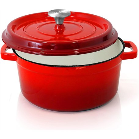 Nutrichef Cocotte en Fonte Émaillée-Cocotte Fonte de 5 Litres - Ustensiles de Cuisson Émaillée pour Cuisinière- Marmite Inductio