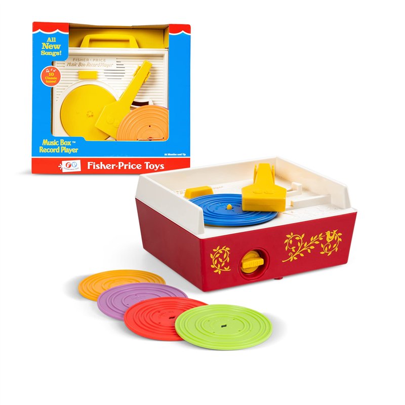 Fisher Price Classiques 1697 Boîte à musique Tourne-disque, jouet musical pour bébé, jouet éducatif interactif avec 10 chansons,