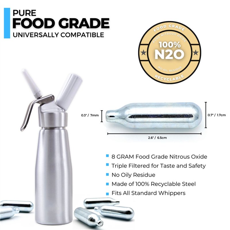 Image secondaire de Protoxyde d'Azote 8g Cartouche Gaz Siphon ICO, 10pcs, N2O Cartouche Siphon Chantilly pour Le Siphon Chantilly pour Faire de la C