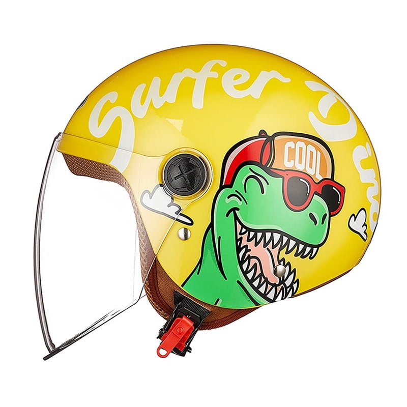 FREEUP Casque moto enfant fille garçon, casque jet avec visière, casque scooter dinosaure casque scooter casque cyclomoteur casq