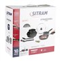 Sitram 712763 Batterie 10 pcs alu noir : 3 poêles Ø20/24/28cm, 2 casseroles Ø16/20cm, 2 ustensiles nylon, 1 couv. verre Ø24cm, 2