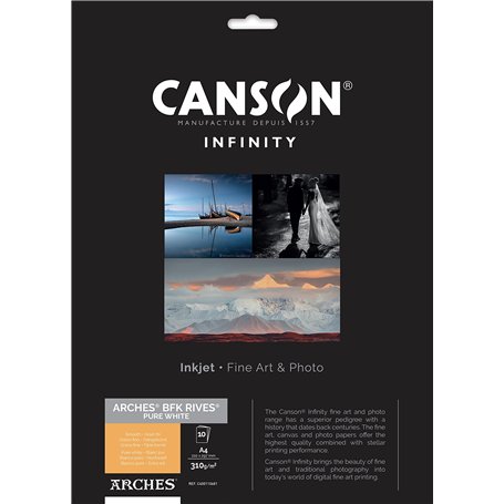 CANSON Infinity ARCHES BFK Rives - Pochette 10 feuilles de papier photo A4 310g/m² - Blanc pur