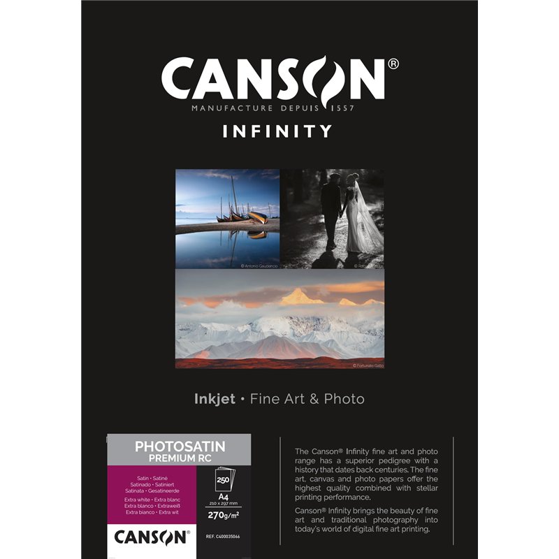 CANSON Infinity - Photosatin Premium RC - Boîte 250 feuilles de papier photo satin A4 - 270g - Extra Blanc
