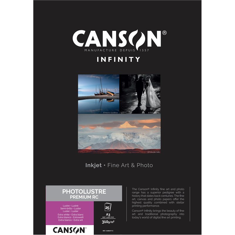 CANSON Infinity - Photolustre Premium RC - Boîte 25 feuilles de papier photo lustré A3 - 310g/m² - Extra blanc