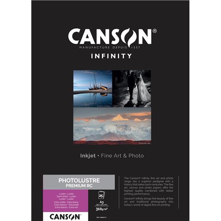 CANSON Infinity - Photolustre Premium RC - Boîte 25 feuilles de papier photo lustré A3 - 310g/m² - Extra blanc