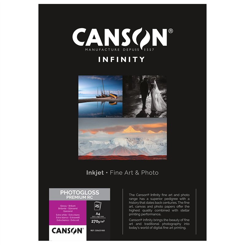 CANSON Infinity - Photogloss Premium RC - Boîte 25 feuilles de papier photo brillant A4 - 270g/m² - Extra blanc