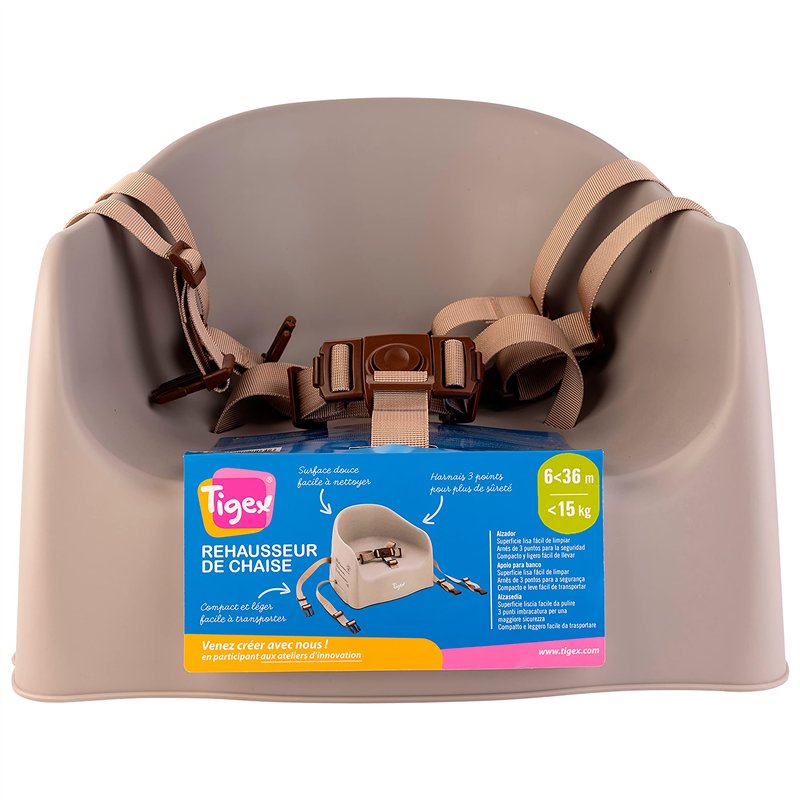 Tigex Rehausseur de Chaise Enfant, Compact et Facile à Transporter, 6-36 Mois (15kg), Taupe
