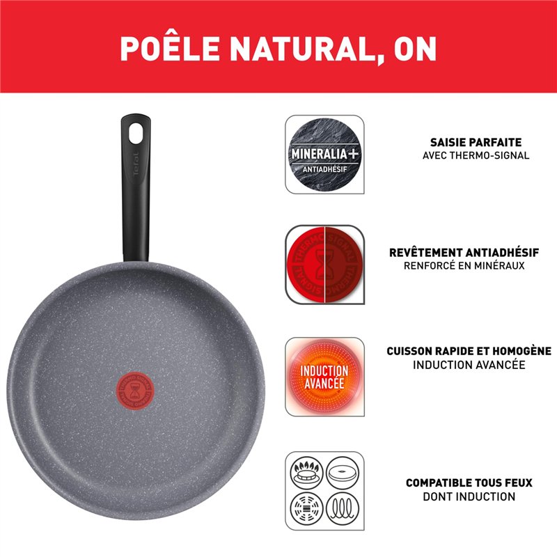 Image secondaire de Tefal poêle 26 cm, Induction, Revêtement antiadhésif, Thermo-Signal, Facile à nettoyer, Cuisson saine, Fabriqué en France, Natur