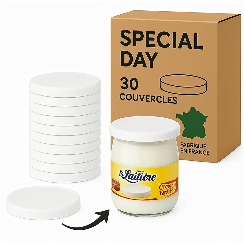 SPECIAL-DAY 30 couvercles Pots à Yaourt Compatible la laitière avec Les bocaux en Verre du Commerce| bouchon yaourt Alimentaire 