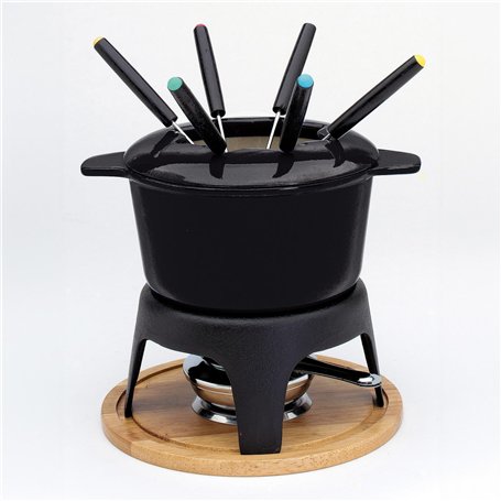 Baumalu 385051 Service à Fondue Fonte Noir avec Plateau en Bois