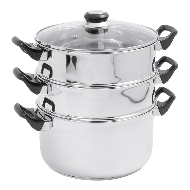 Crealys 503443, Cuit Vapeur Inox diam. 24 cm - 3 niveaux + couvercle verre - tous feux dont induction