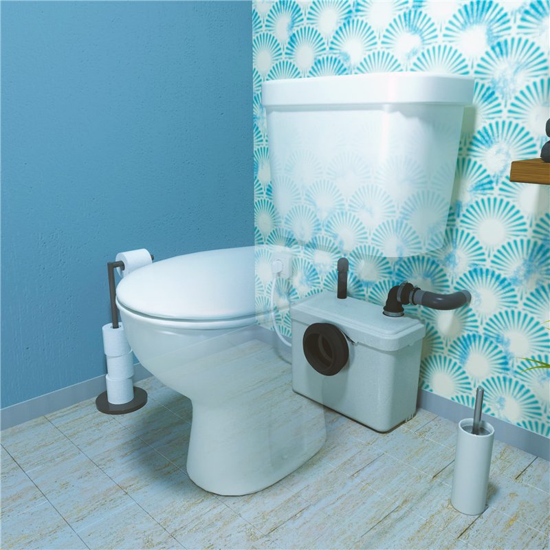 Image secondaire de Aquasani 1 - Broyeur WC Adaptable, 1 entrée WC et 1 entrée lavabo, Installation Facile, Moteur 400W, Relevage 3m Vertical et 30m