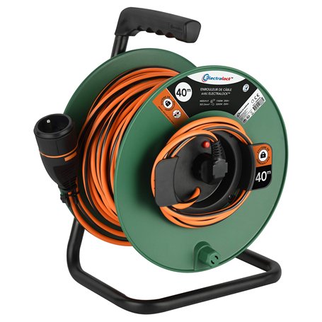 Electraline 208666 Rallonge Prolongateur Jardín avec Enrouleur 40M 3G1.5mm Femelle Français Electralock équipée d'un système de