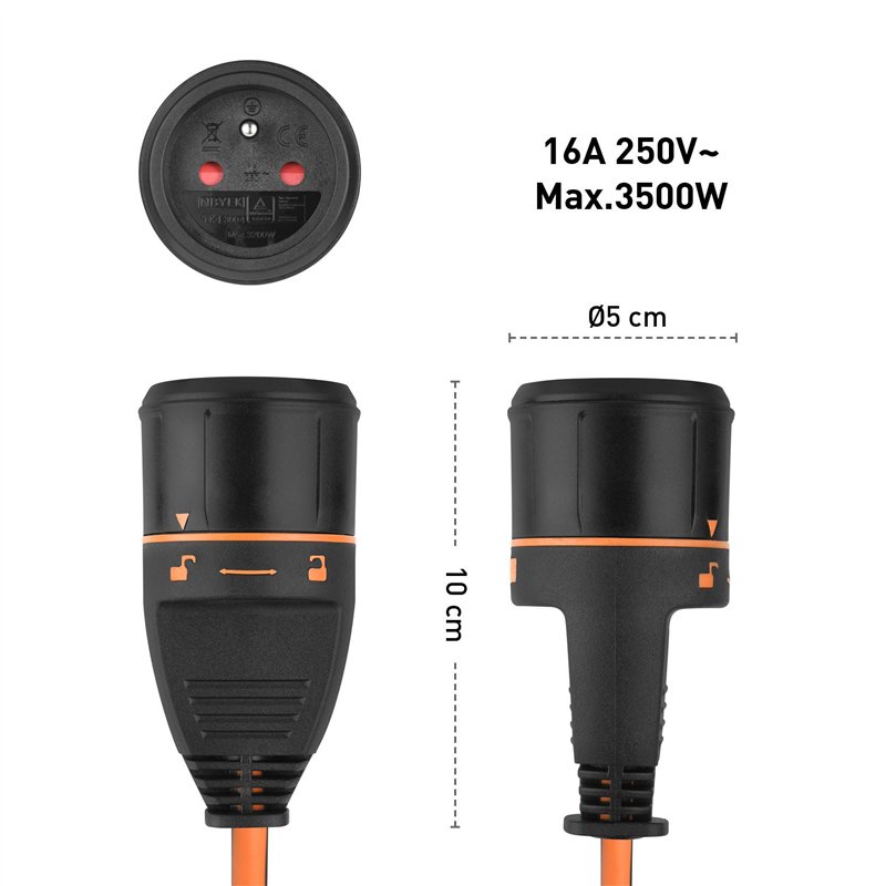 Image secondaire de Electraline 208666 Rallonge Prolongateur Jardín avec Enrouleur 40M 3G1.5mm Femelle Français Electralock équipée d'un système de