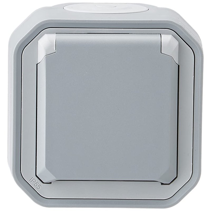 Legrand - Prise de courant avec terre étanche avec volet Plexo 16A 250V livrée complète pour montage en apparent gris - emballag