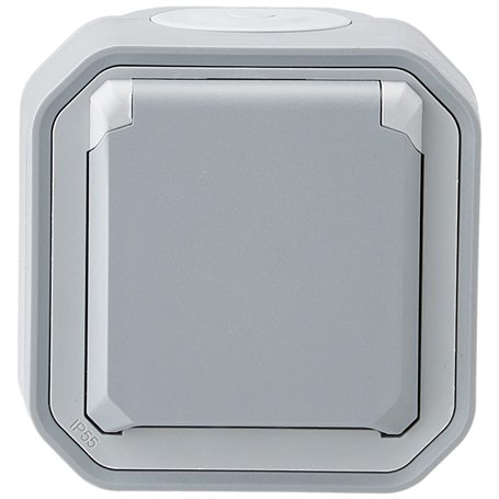 Legrand - Prise de courant avec terre étanche avec volet Plexo 16A 250V livrée complète pour montage en apparent gris - emballag
