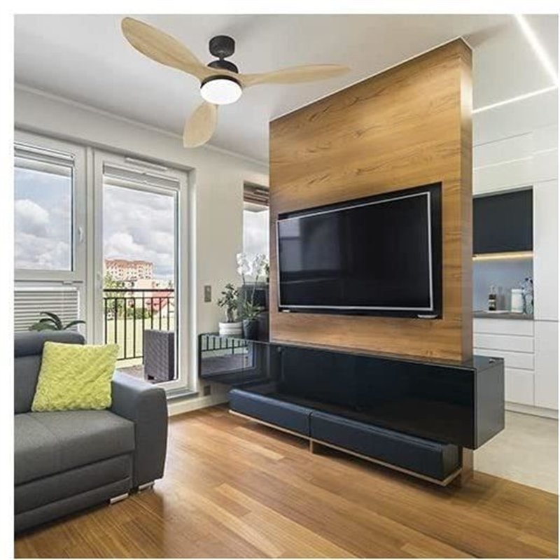 Image secondaire de OKLAHOMA Noir & Bois - Ventilateur de plafond Ø137cm 100W + éclairage LED