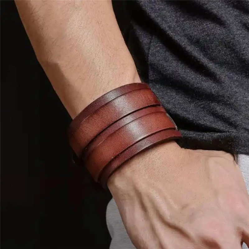Image secondaire de ZENSE - Bracelet de force marron en cuir pour homme avec double lanière ZB0345