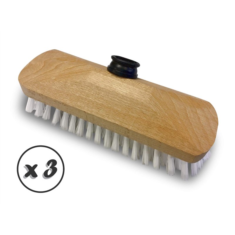 Image secondaire de Balai brosse lave-pont 22 cm en PPL blanc | Lot de 3 | Monture bois | Pour laver, récurer les ponts, les carrelages et les sols 