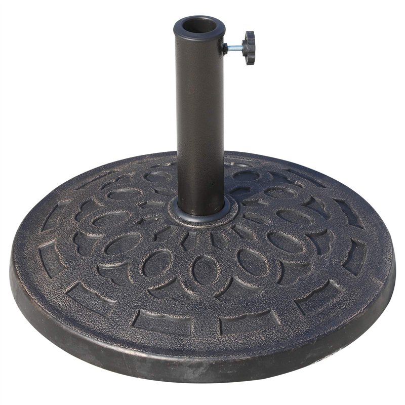 Outsunny Pied de Parasol Base de lestage Parasol Rond résine Imitation Fonte Motif Rosace Ø 49 cm Poids Net 14 Kg Bronze