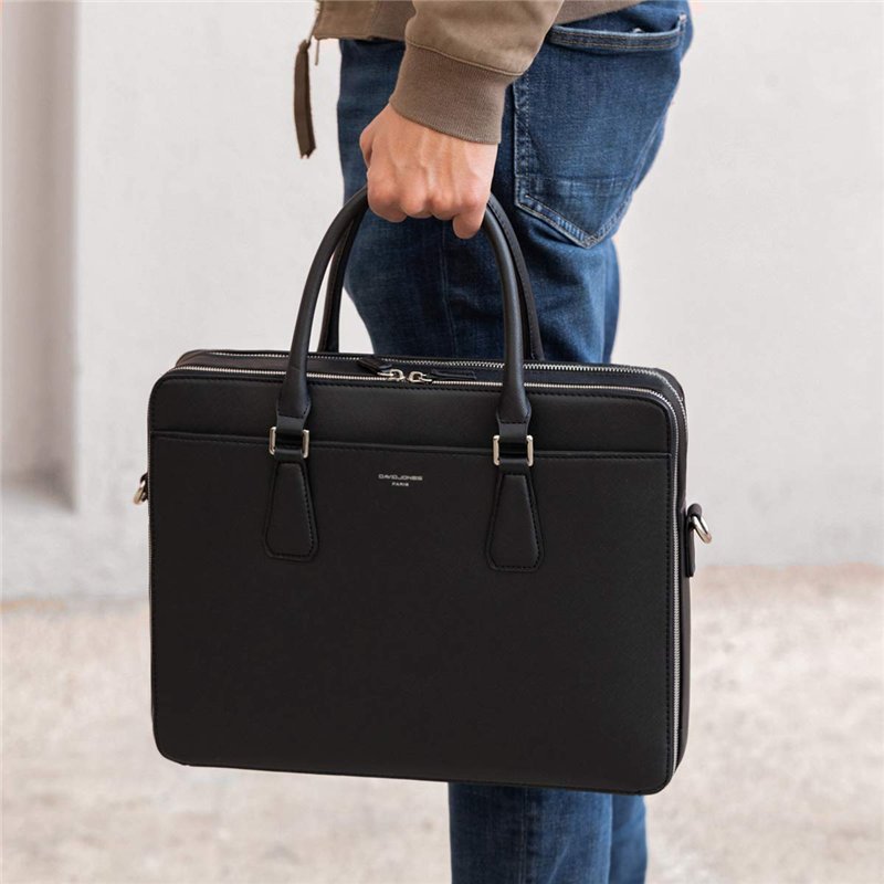 Image secondaire de David Jones - Sac à Main Business Porte-Document Cuir PU Rigide Homme - Cartable Travail Affaires Ordinateur Portable Multi Poch