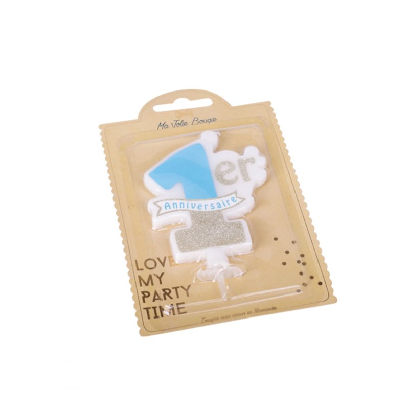 Bougie Mon 1ER Anniversaire Bleu avec Paillettes